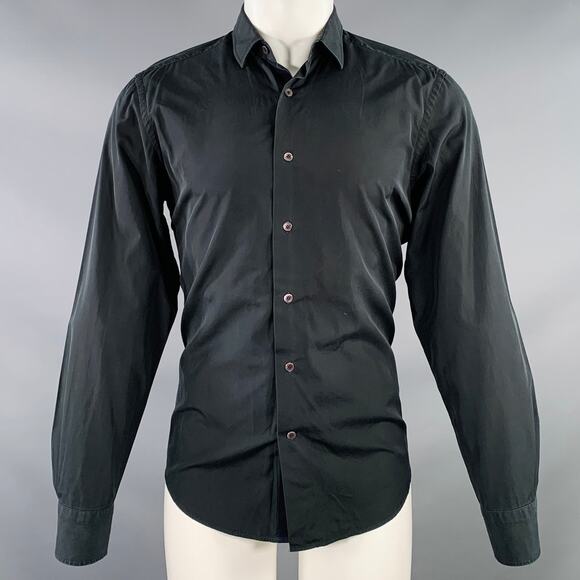 LANVIN Size 40 Black Cotton Spread Collar Long Sleeve Shirt
